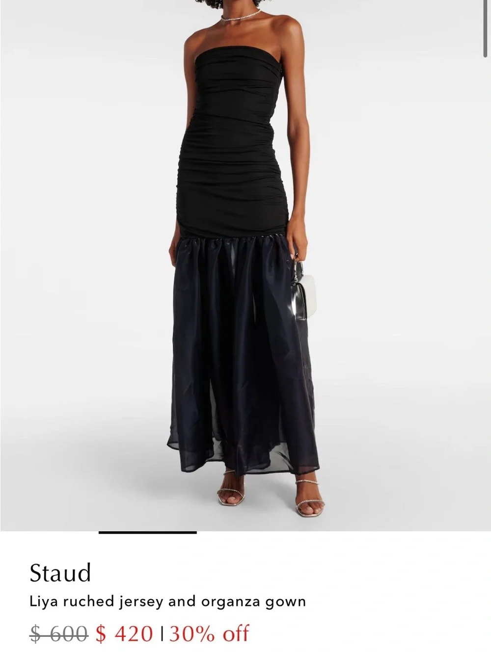 STAUD Black Ruched Jersey Top with Sheer Navy Organza Maxi Skirt - Picture 1 of 12